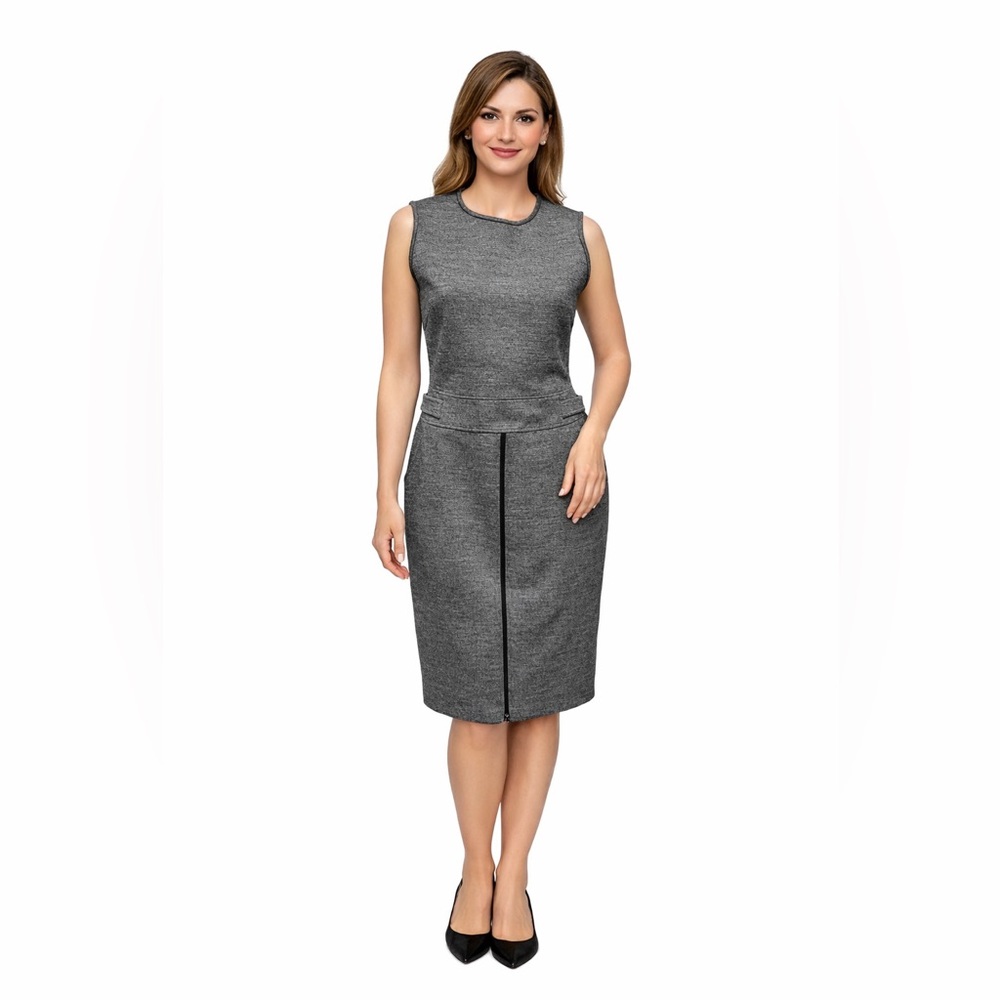 Max Mara Ginnata Wool Midi Dress Size 8 Front Zip Sheath Dark Gray‎ NWT